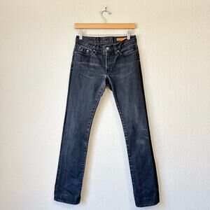 JEAN SHOP Long Skinny Fit Selvage Jeans Black Denim Cotton Grunge